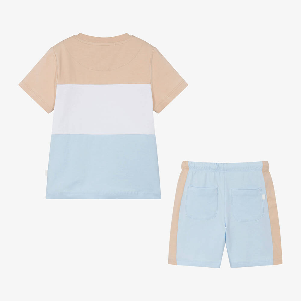 Mitch & Son-Boys Blue & Beige Cotton Shorts Set | Childrensalon Outlet