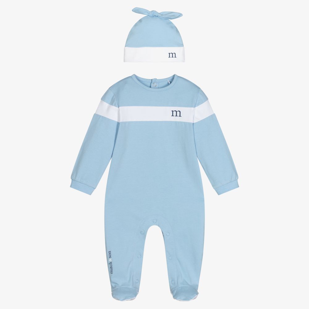 Mitch & Son-Boys Blue Cotton Babygrow Set | Childrensalon Outlet