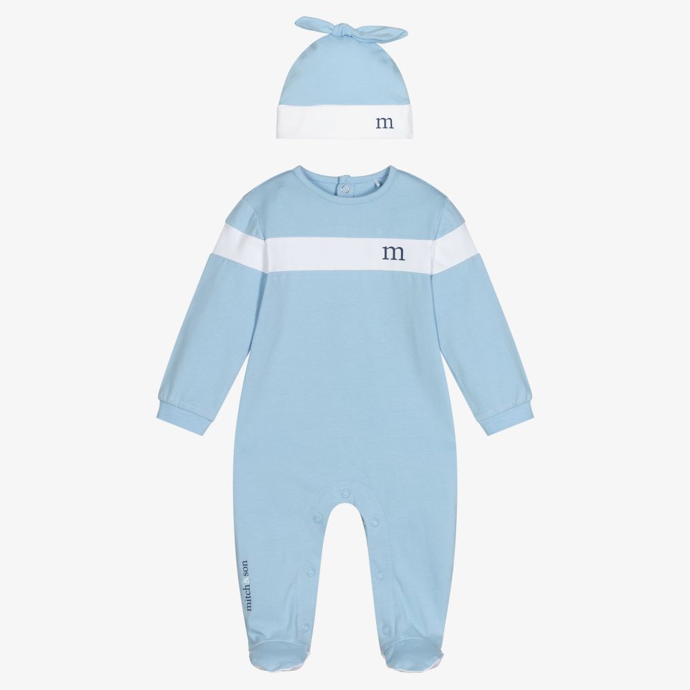 Mitch & Son - Boys Blue Cotton Babygrow Set | Childrensalon