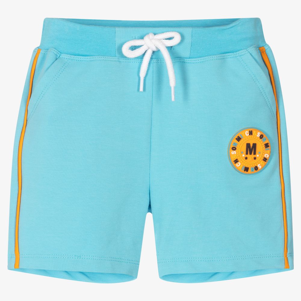 Mitch & Son - Boys Blue Cotton Logo Shorts | Childrensalon