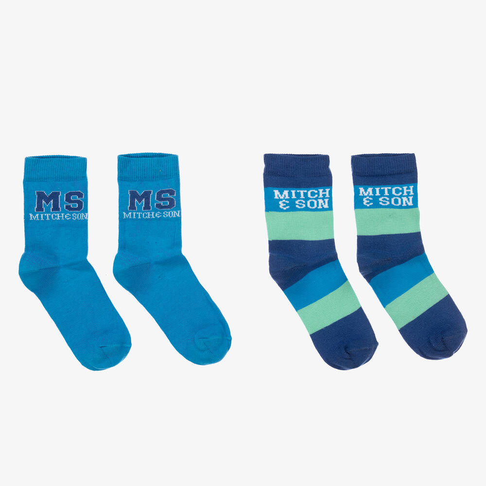 Mitch & Son-Boys Blue Cotton Logo Socks (2 Pack) | Childrensalon Outlet