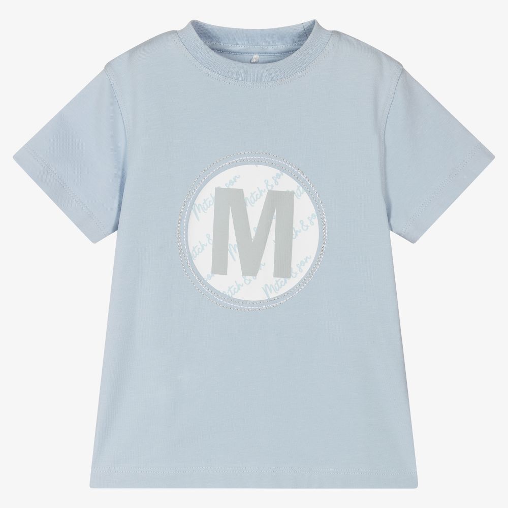Mitch & Son - Boys Blue Cotton Logo T-Shirt | Childrensalon
