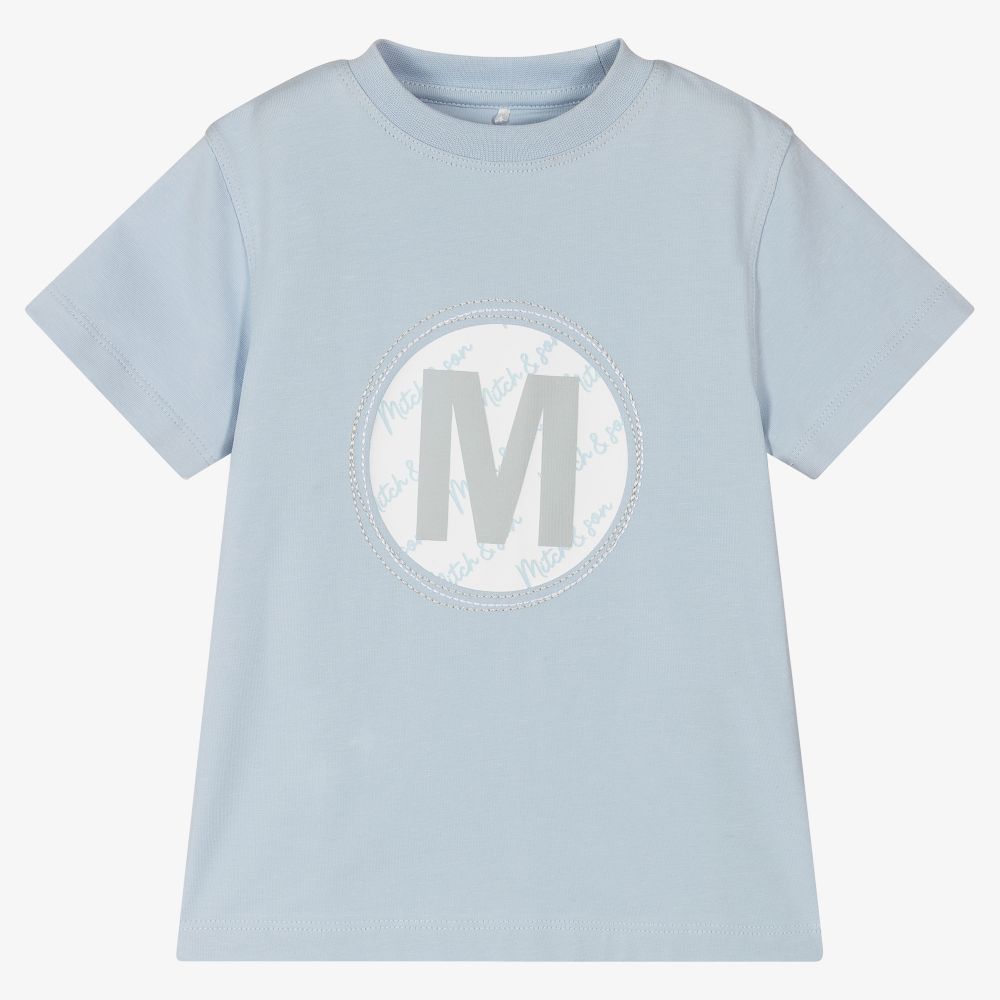 Mitch & Son-Boys Blue Cotton Logo T-Shirt | Childrensalon Outlet