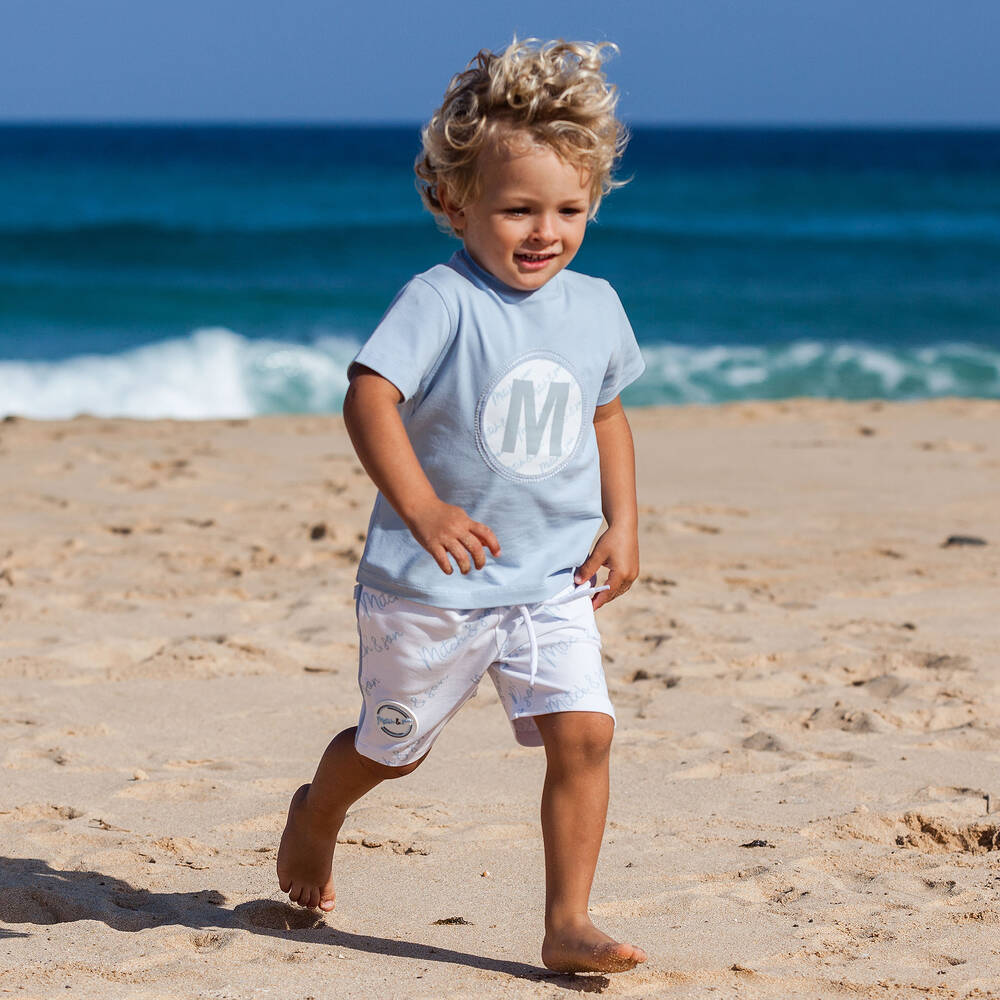 Mitch & Son-Boys Blue Cotton Logo T-Shirt | Childrensalon Outlet