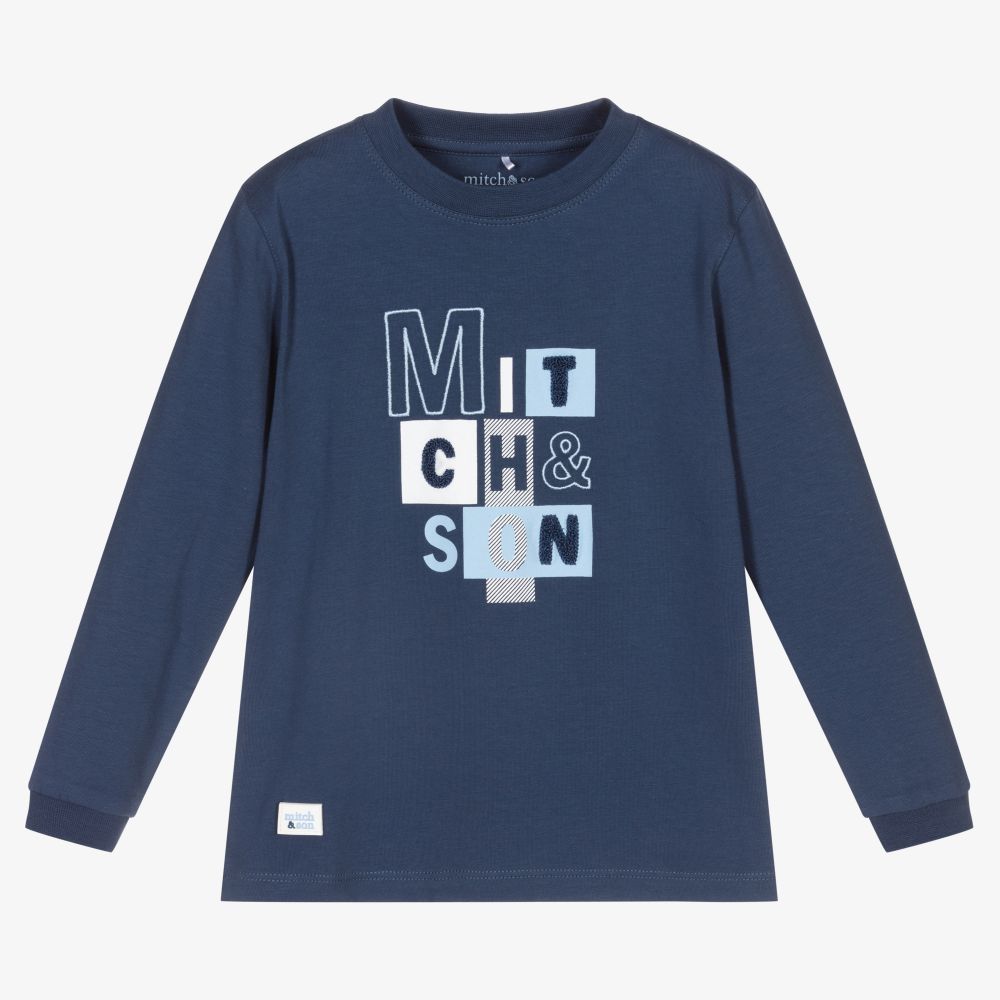 Mitch & Son - Boys Blue Cotton Logo Top | Childrensalon