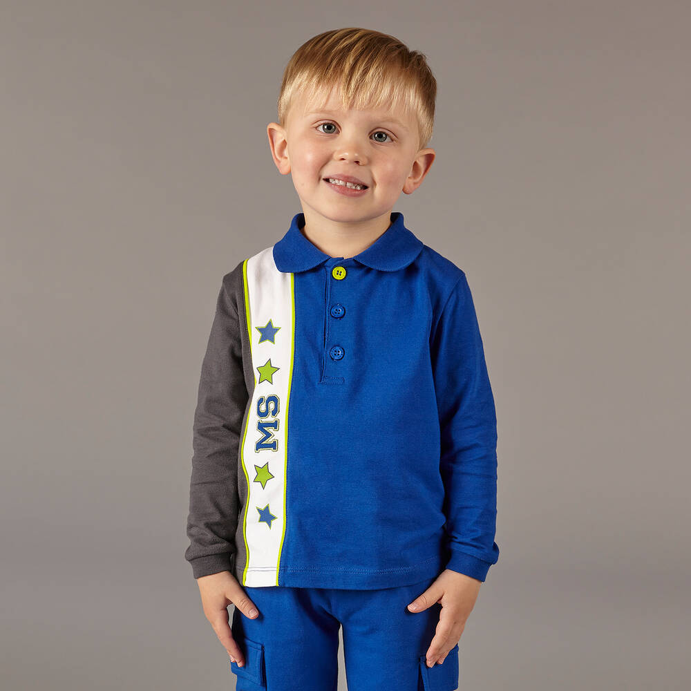 ميتش آند سون-توب بولو قطن بيكيه لون أزرق للأولاد | Childrensalon Outlet