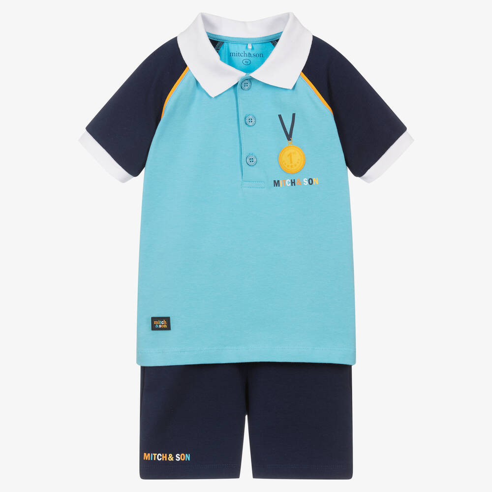 Mitch & Son - Boys Blue Cotton Shorts Set | Childrensalon