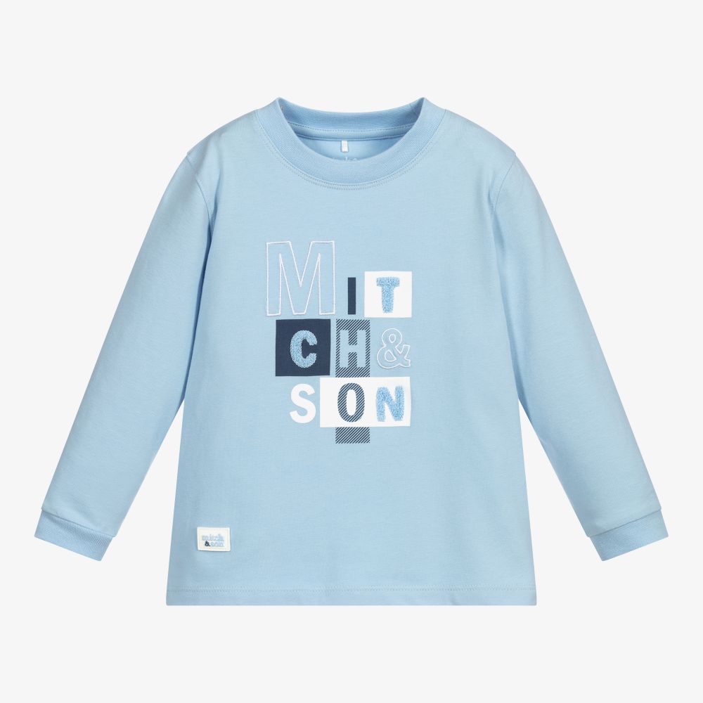 Mitch & Son - توب قطن جيرسي لون أزرق باهت للأولاد | Childrensalon