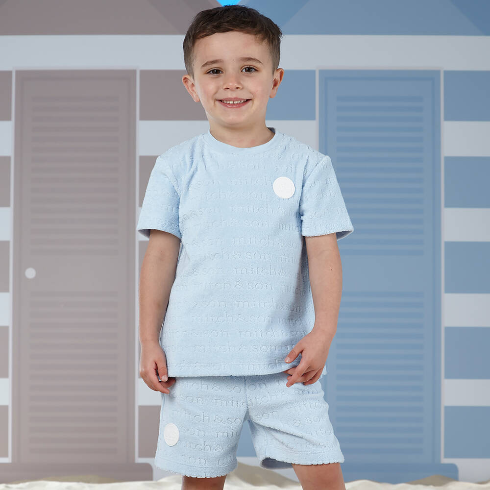 Mitch & Son-Boys Blue Cotton Towelling Shorts Set | Childrensalon Outlet