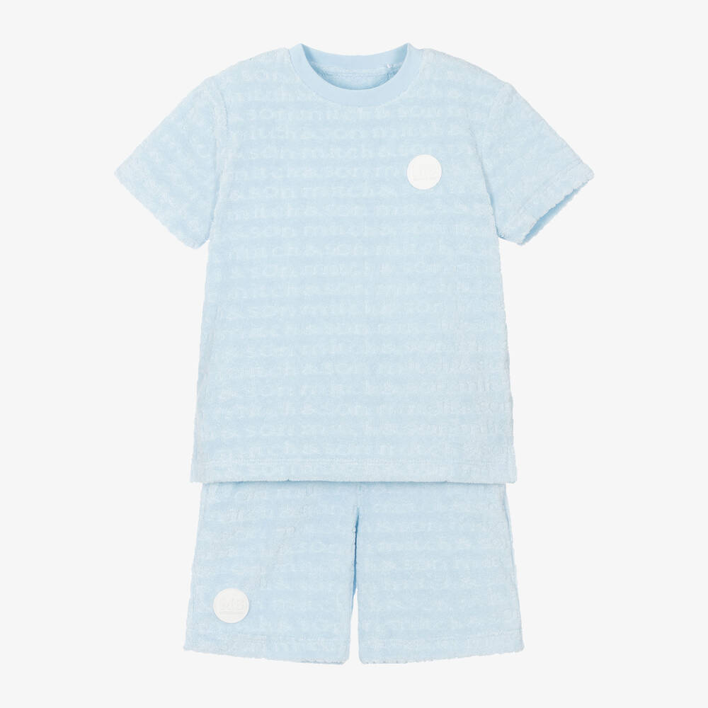 Mitch & Son-Boys Blue Cotton Towelling Shorts Set | Childrensalon Outlet