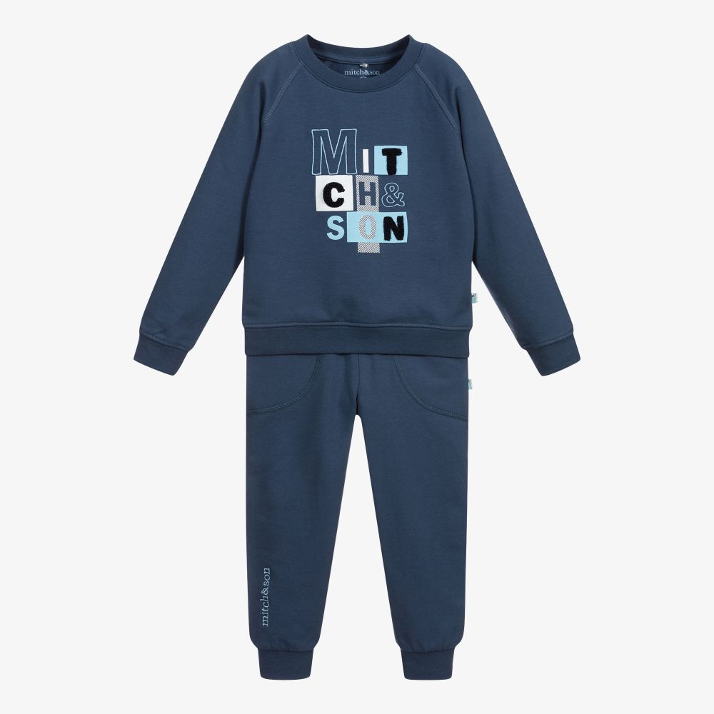 Mitch & Son-تراكسوت قطن جيرسي لون أزرق رمادي للأولاد | Childrensalon Outlet