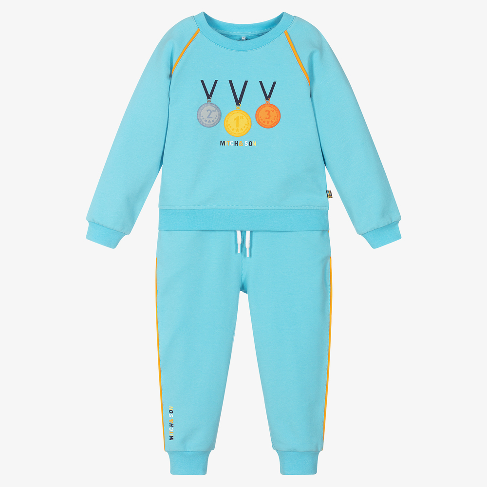 Mitch & Son-Boys Blue Cotton Tracksuit | Childrensalon Outlet