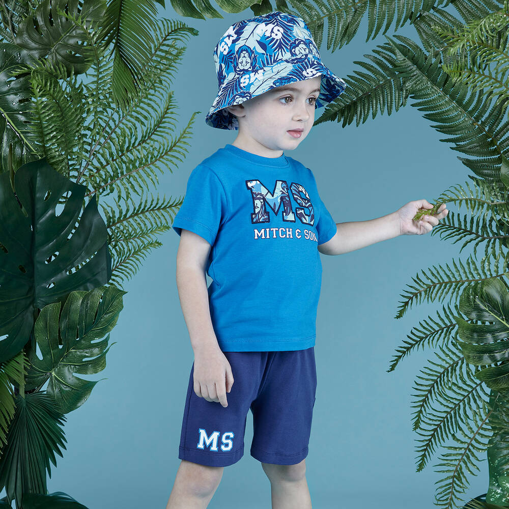 Mitch & Son-طقم شورت قطن جيرسي لون أزرق للأولاد | Childrensalon Outlet