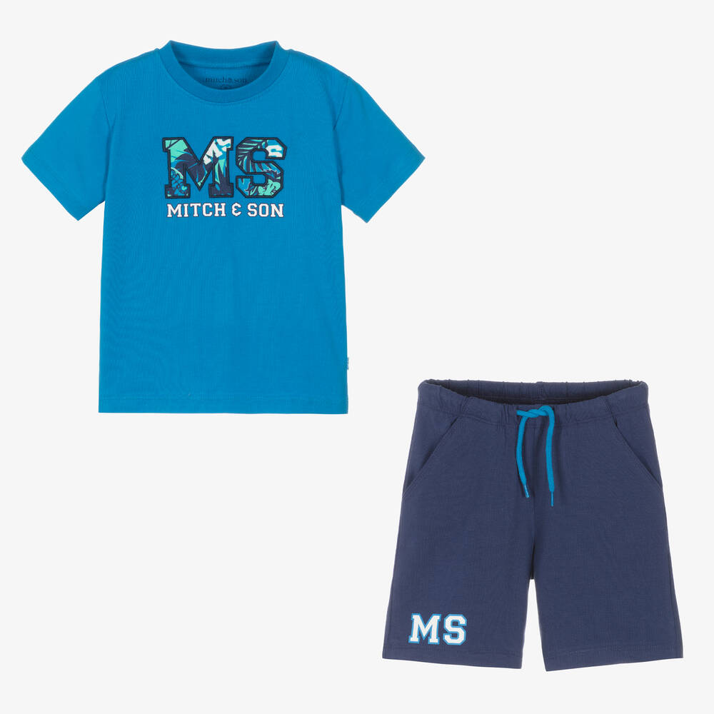 Mitch & Son-طقم شورت قطن جيرسي لون أزرق للأولاد | Childrensalon Outlet