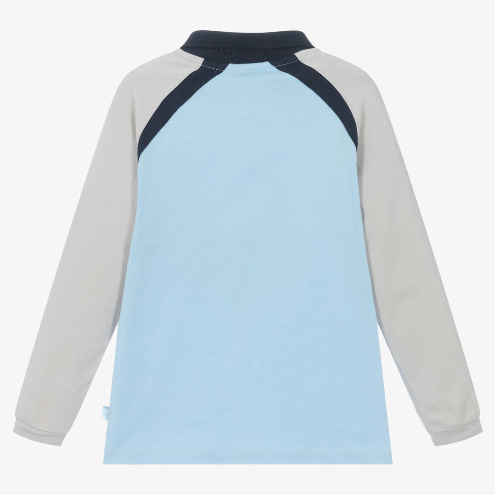 Mitch & Son-Boys Blue & Grey Colourblock Polo Top | Childrensalon Outlet