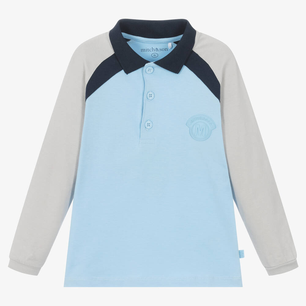 Mitch & Son - Boys Blue & Grey Colourblock Polo Top | Childrensalon