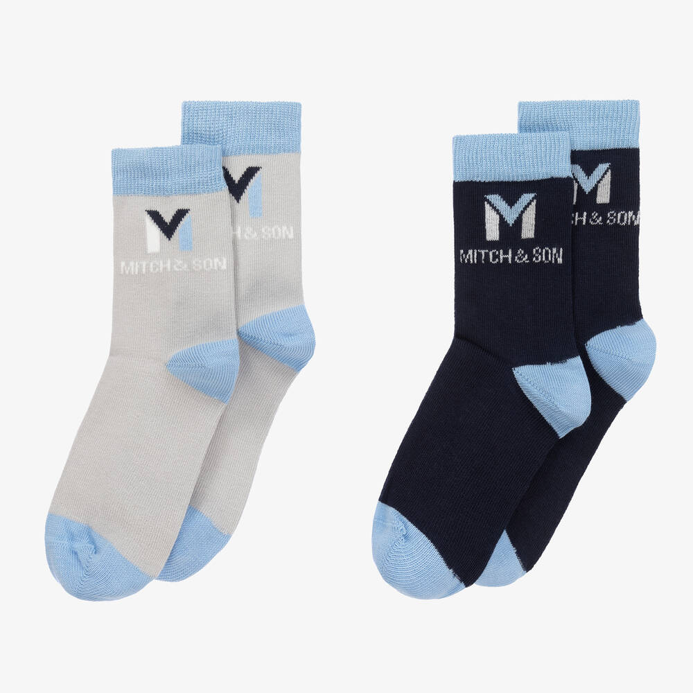 Mitch & Son-جوارب مزيج قطن محبوك لون أزرق ورمادي (عدد 2) | Childrensalon Outlet