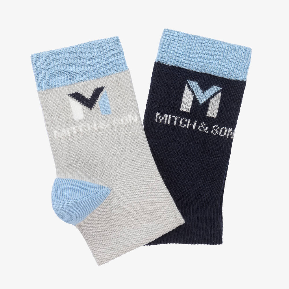 Mitch & Son-جوارب مزيج قطن محبوك لون أزرق ورمادي (عدد 2) | Childrensalon Outlet