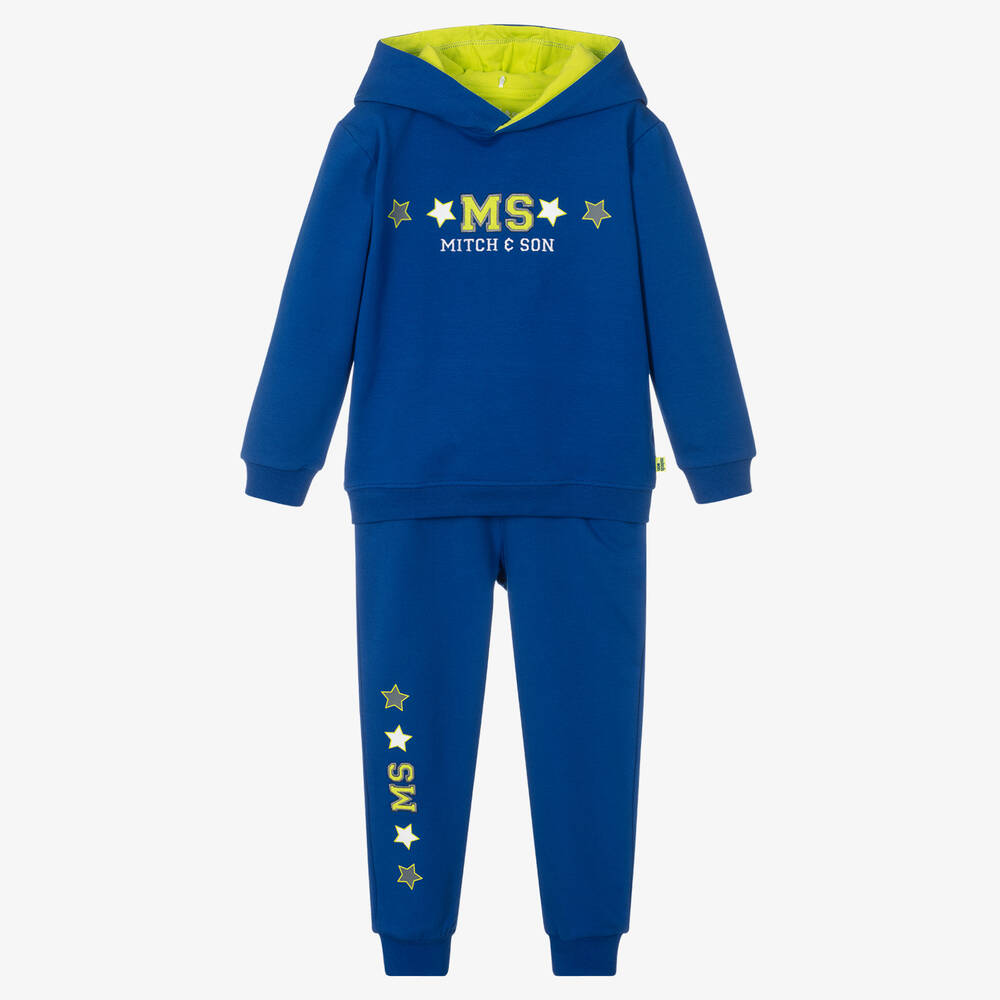 Mitch & Son - تراكسوت هودي قطن جيرسي لون أزرق للأولاد | Childrensalon