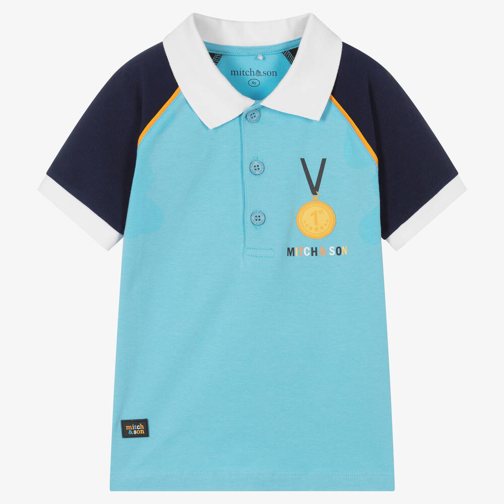 Mitch & Son - Boys Blue Jersey Polo Shirt | Childrensalon
