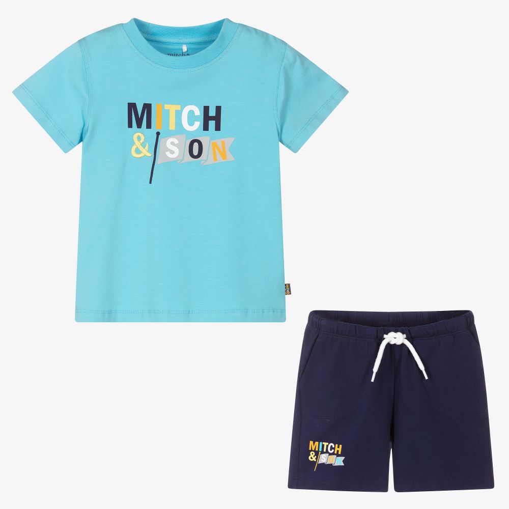 Mitch & Son-Boys Blue Logo Shorts Set | Childrensalon Outlet