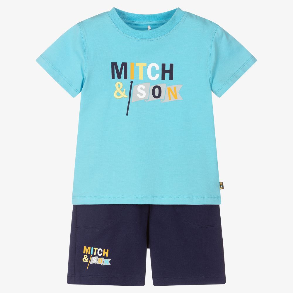 Mitch & Son-طقم شورت قطن جيرسي لون كحلي وأزرق للأولاد | Childrensalon Outlet