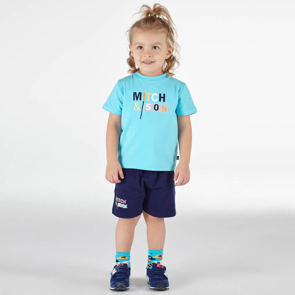 Mitch & Son-Boys Blue Logo Shorts Set | Childrensalon Outlet