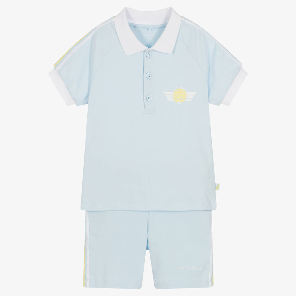 Mitch & Son - Blaues Poloshirt & Shorts Set | Childrensalon