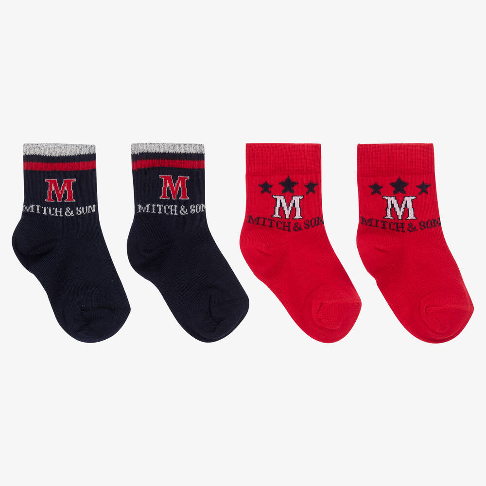 Mitch & Son - Boys Blue & Red Socks (2 Pack) | Childrensalon