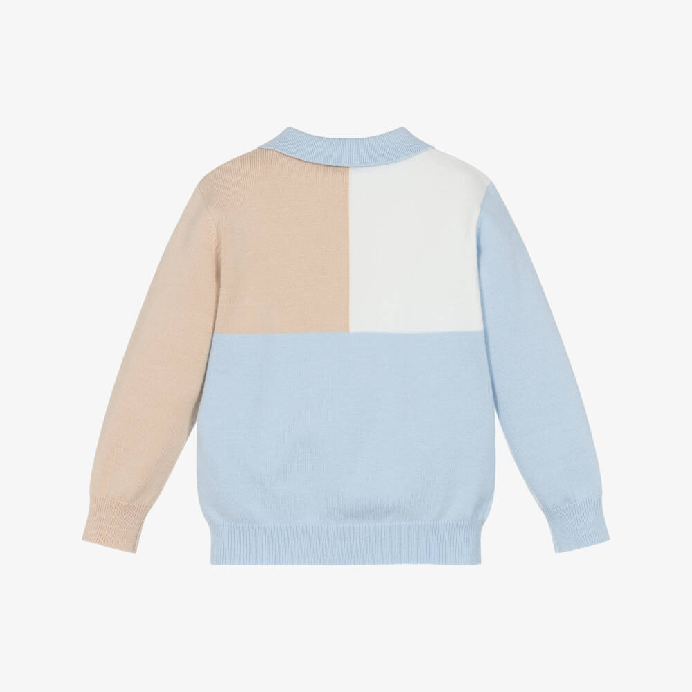 Mitch & Son-Boys Blue, White & Beige Knitted Polo Sweater | Childrensalon Outlet