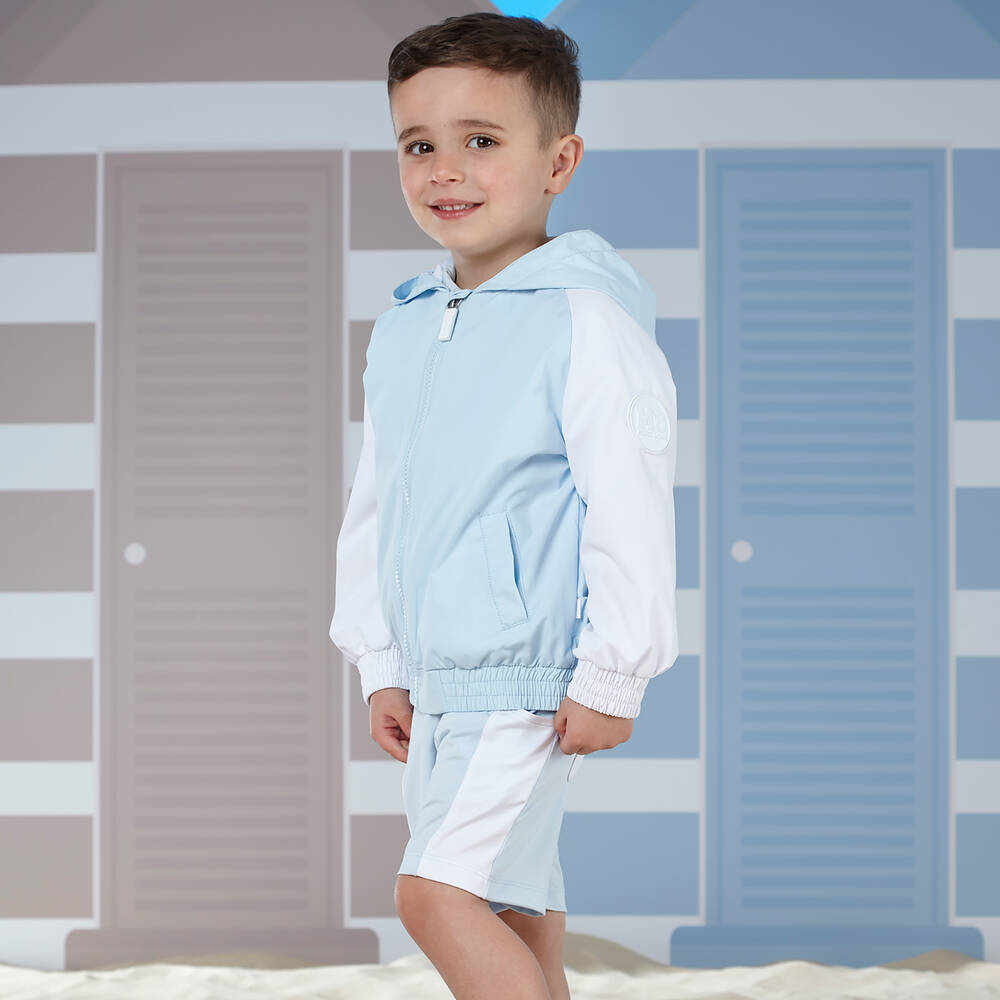 Mitch & Son-Boys Blue & White Hooded Jacket | Childrensalon Outlet