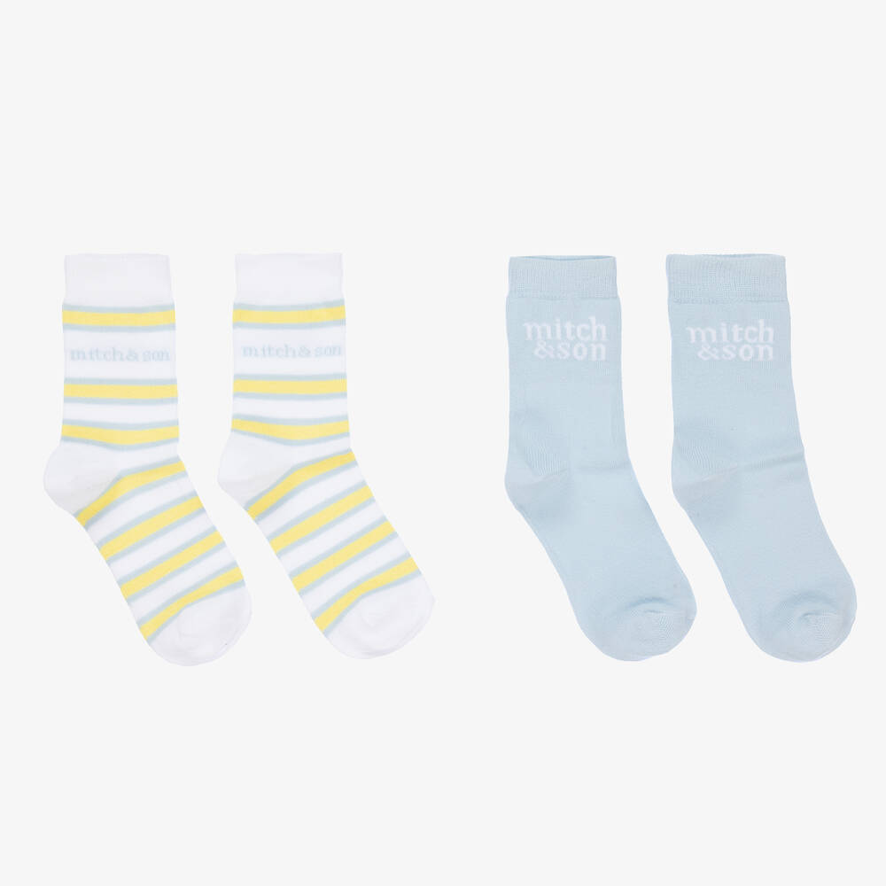 Mitch & Son - Голубые носки с белым логотипом (2пары) | Childrensalon