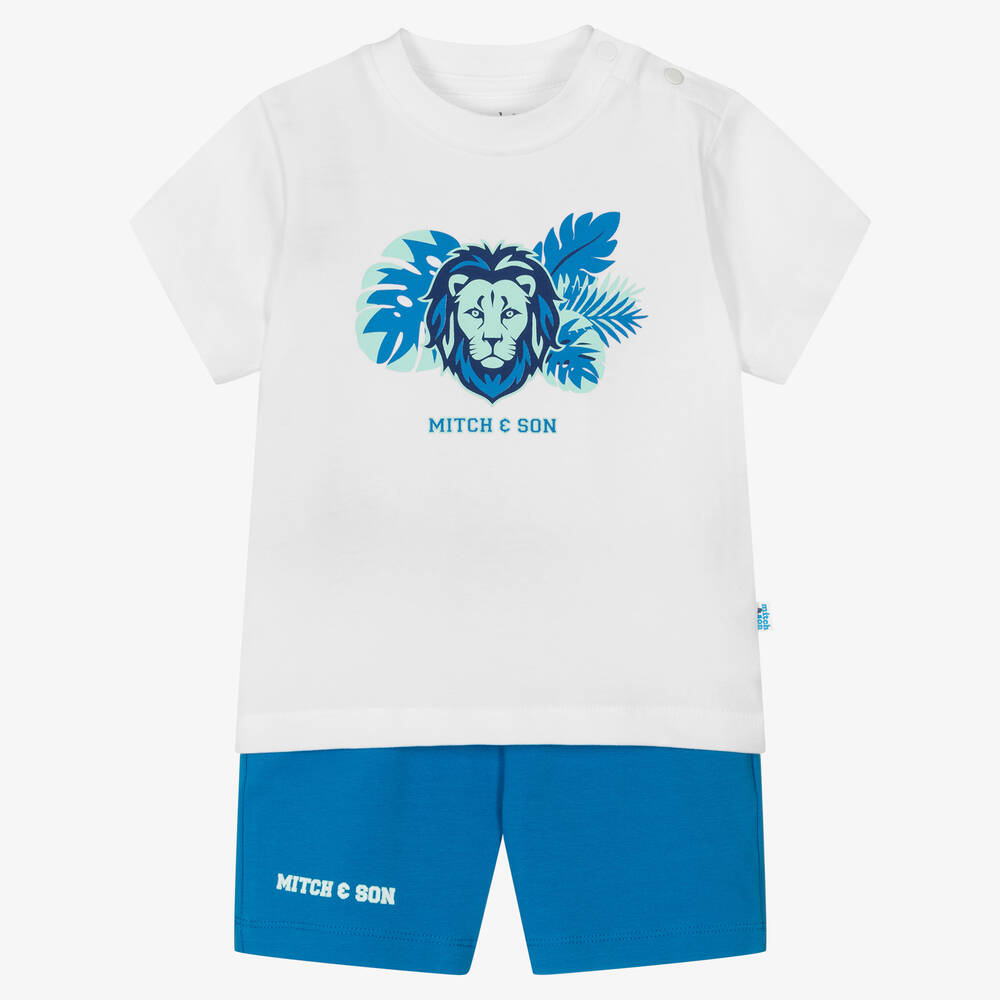 Mitch & Son - Boys Blue & White Varsity Logo Shorts Set | Childrensalon