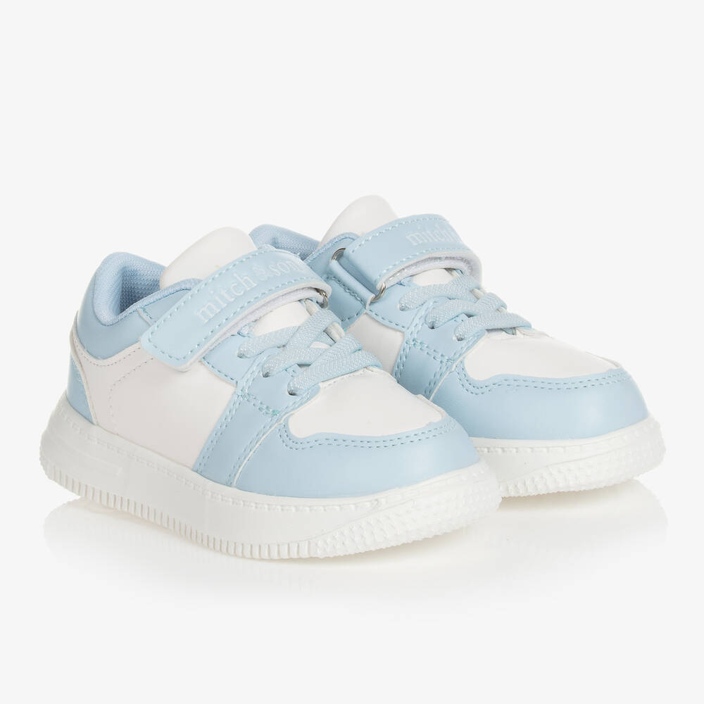 Mitch & Son - Boys Blue & White Velcro Trainers | Childrensalon