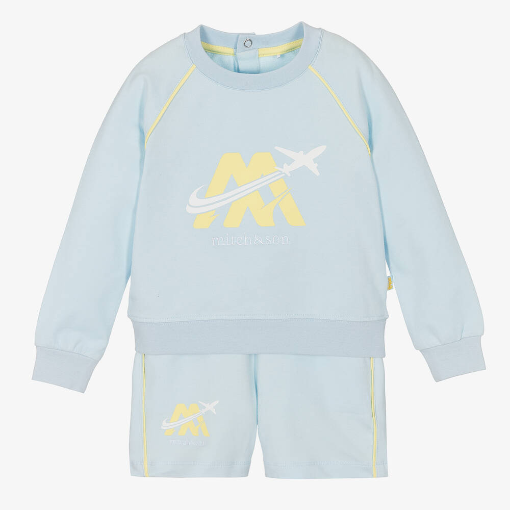 Mitch & Son - Boys Blue & Yellow Logo Shorts Set | Childrensalon