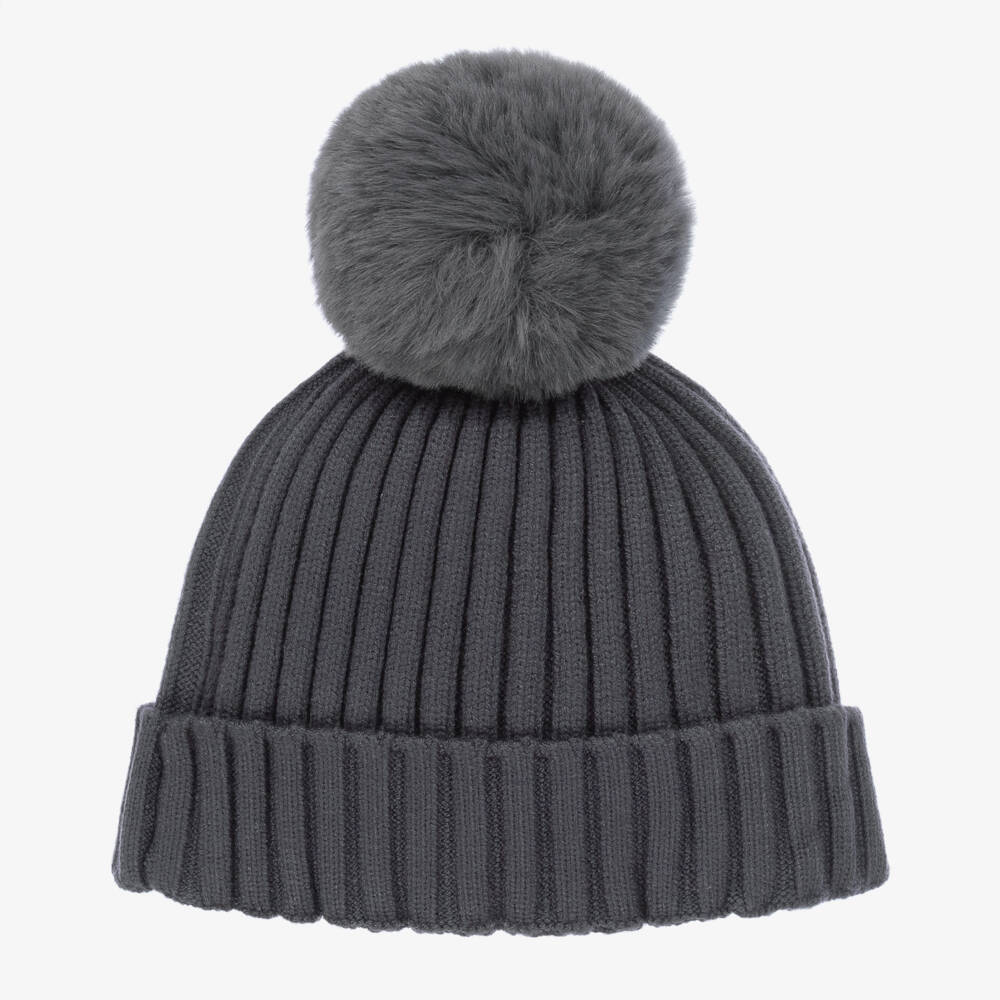 Mitch & Son-Boys Charcoal Knit Pom Hat | Childrensalon Outlet