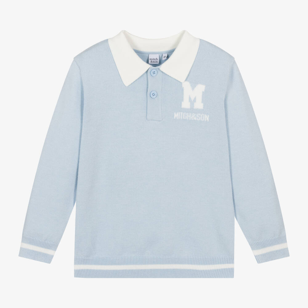 Mitch & Son-Boys Collared Blue Knit Jumper | Childrensalon Outlet
