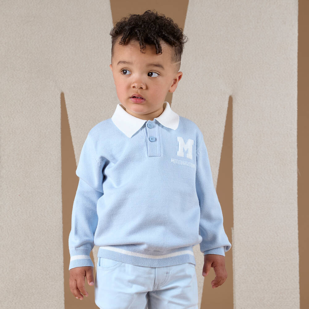 Mitch & Son-Boys Collared Blue Knit Jumper | Childrensalon Outlet