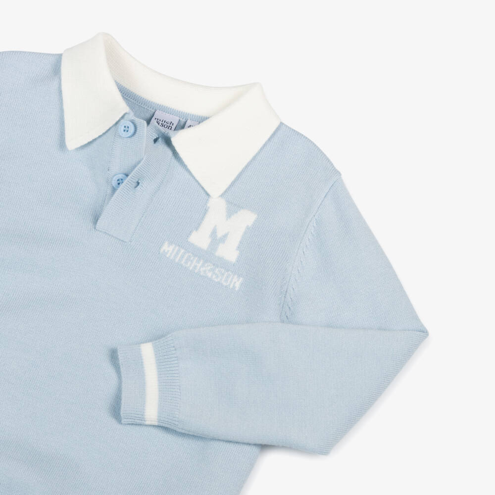 Mitch & Son-Boys Collared Blue Knit Jumper | Childrensalon Outlet