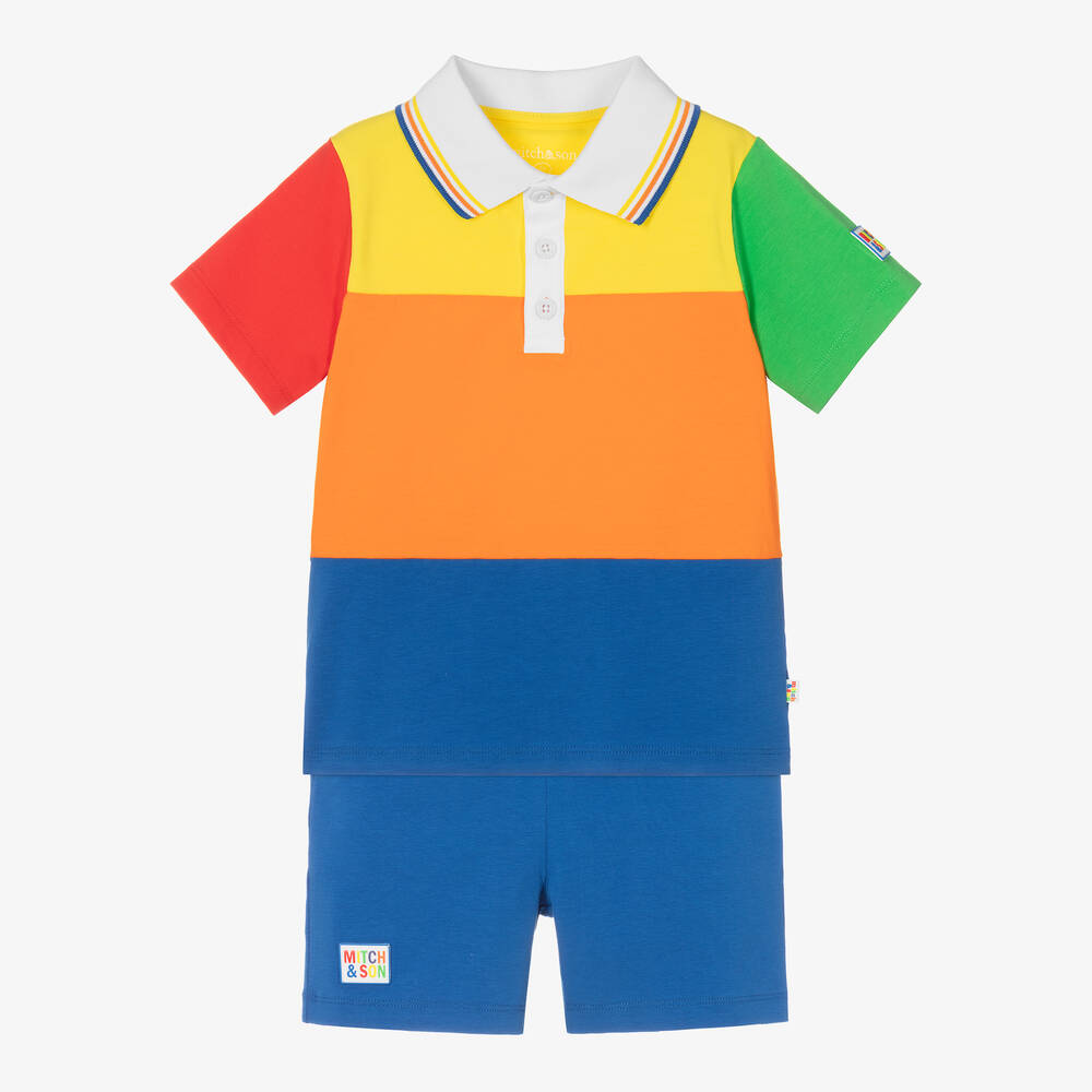 Mitch & Son-Boys Colourblock Cotton Shorts Set | Childrensalon Outlet