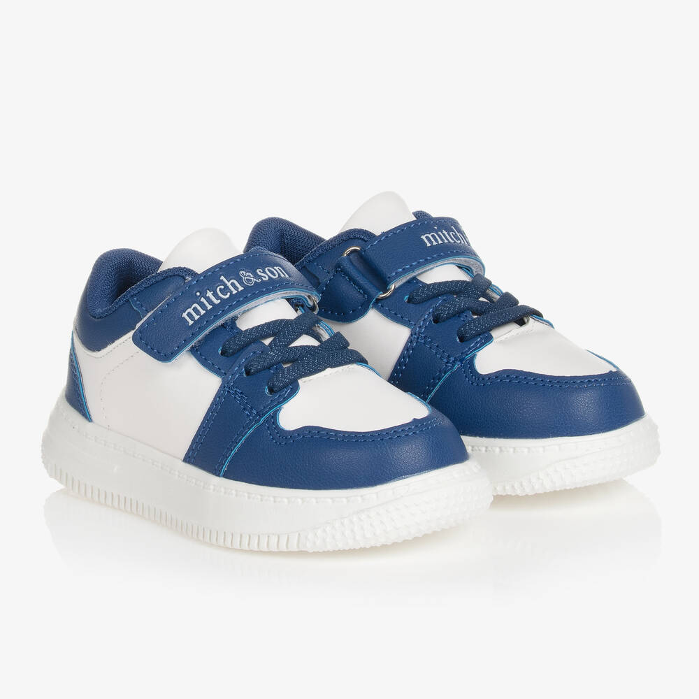 Mitch & Son - Boys Dark Blue & White Velcro Trainers | Childrensalon