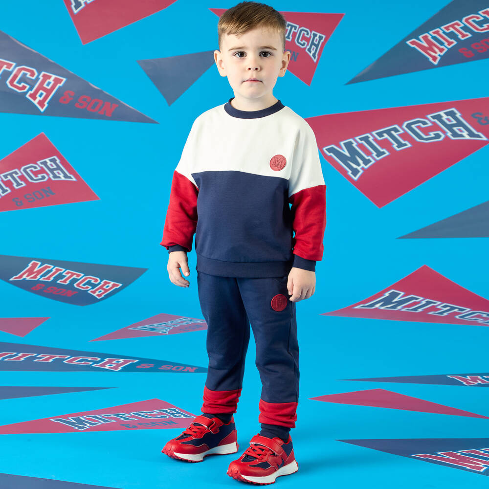 Mitch & Son-حذاء رياضي جلد صناعي لون أحمر و كحلي للأولاد | Childrensalon Outlet