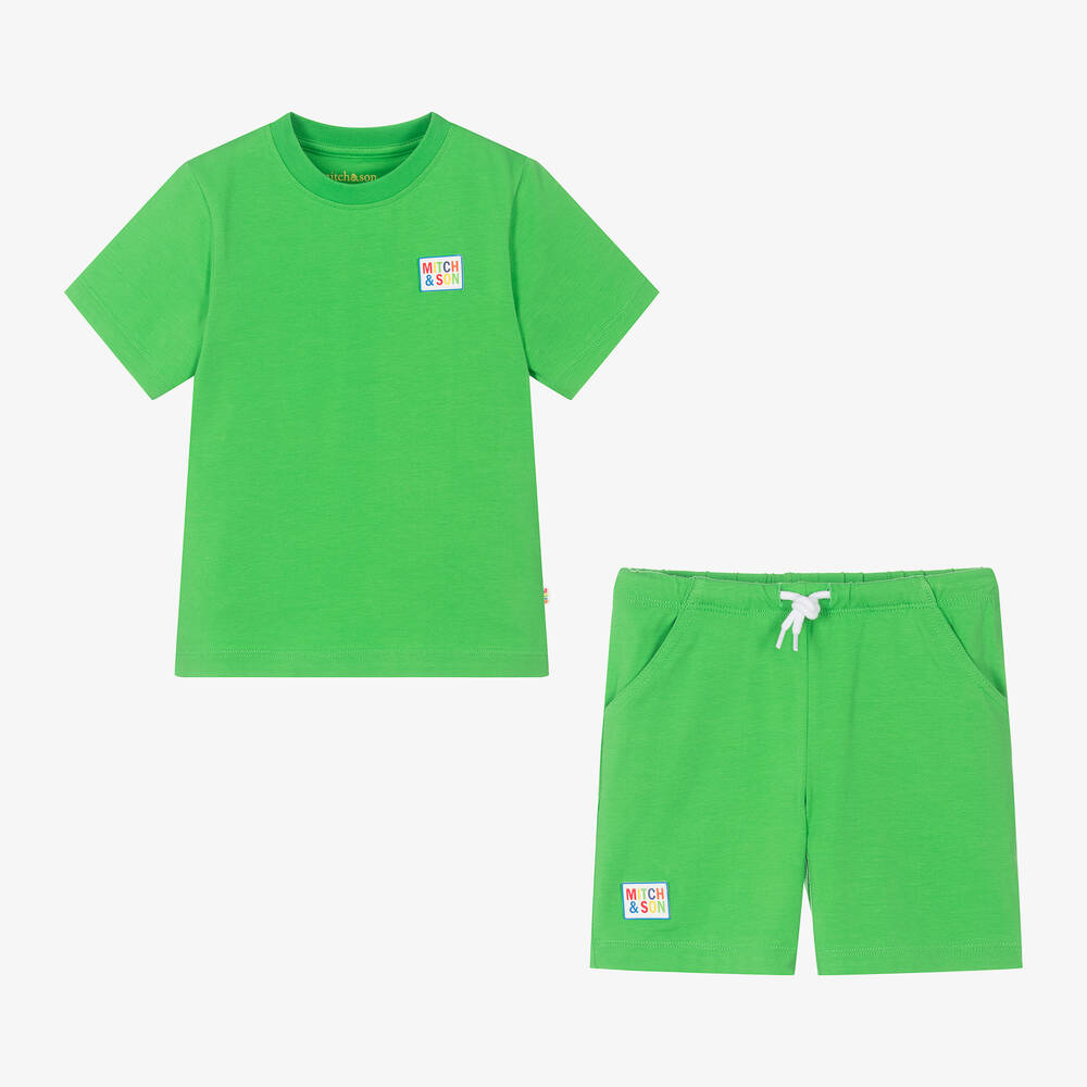 Mitch & Son-Boys Green Cotton Jersey Shorts Set | Childrensalon Outlet