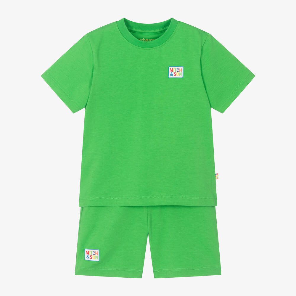 Mitch & Son-Boys Green Cotton Jersey Shorts Set | Childrensalon Outlet