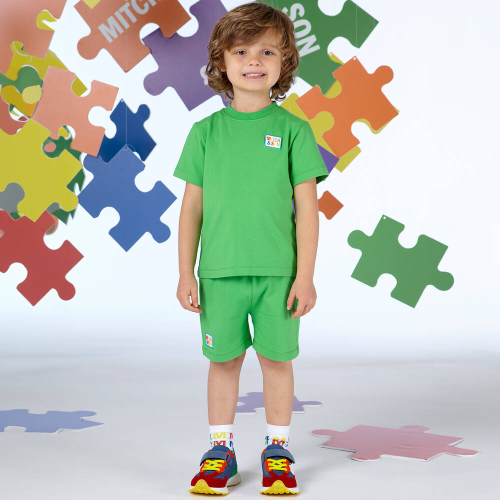 Mitch & Son-Boys Green Cotton Jersey Shorts Set | Childrensalon Outlet