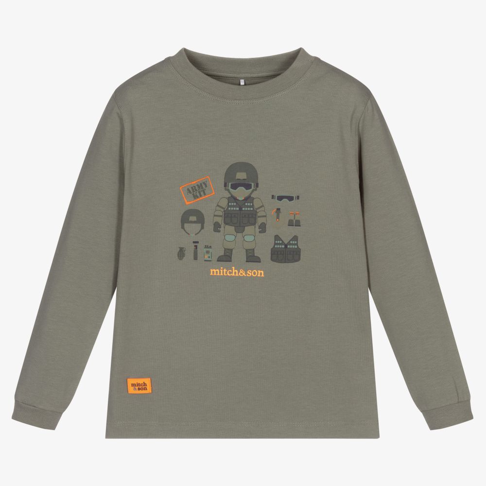 Mitch & Son-Boys Green Cotton Logo Top | Childrensalon Outlet