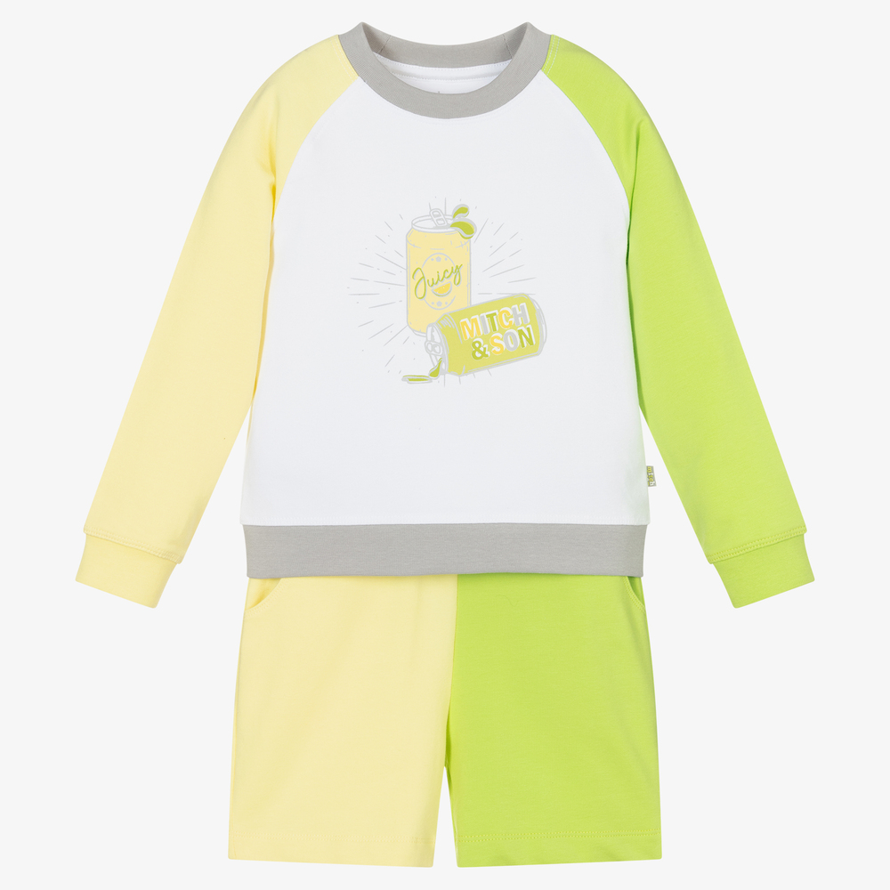 Mitch & Son - طقم شورت قطن جيرسي لون أخضر وأصفر للأولاد | Childrensalon