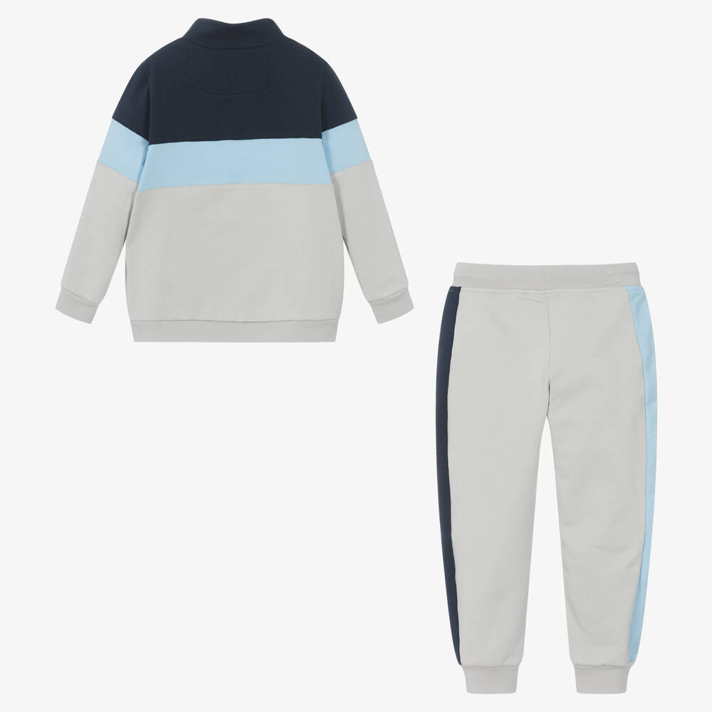 ميتش آند سون-بدلة رياضية قطن جيرسي لون أزرق ورمادي للأولاد | Childrensalon Outlet