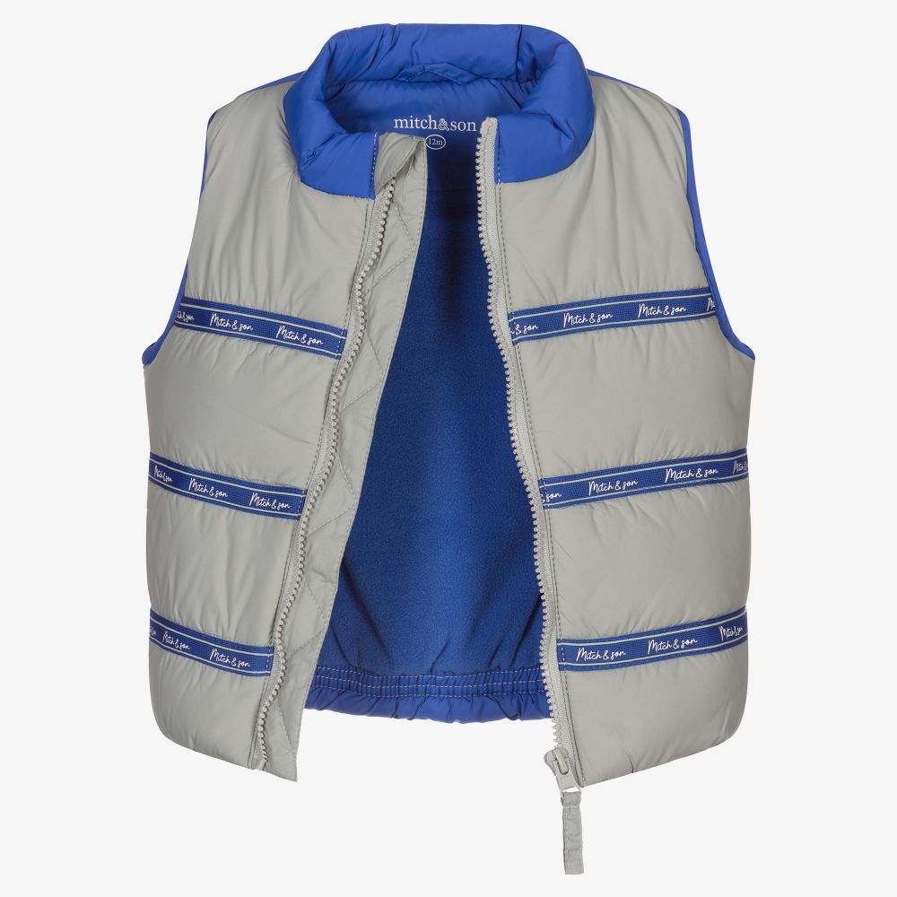 ميتش آند سون-Boys Grey & Blue Puffer Gilet | Childrensalon Outlet