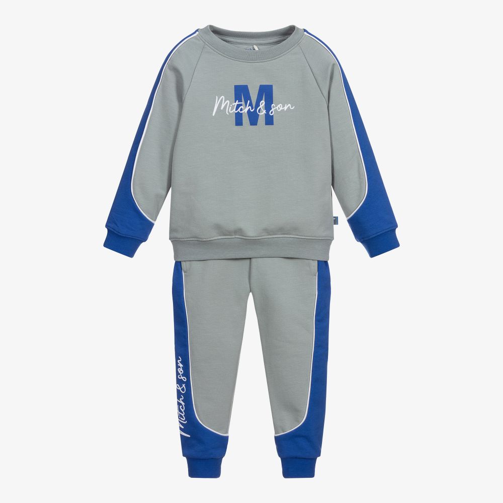 Mitch & Son - Boys Grey & Blue Tracksuit | Childrensalon